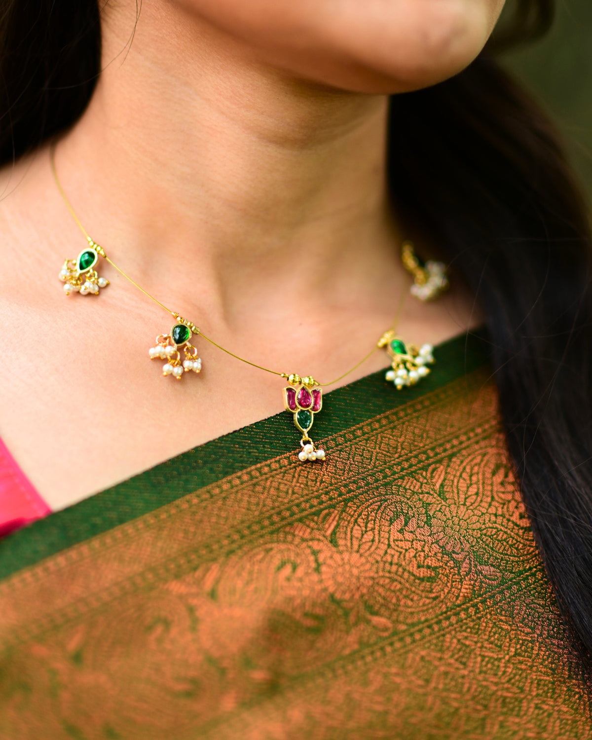 Arvi | Delicate Thin Necklace with Pink Lotus Pendant
