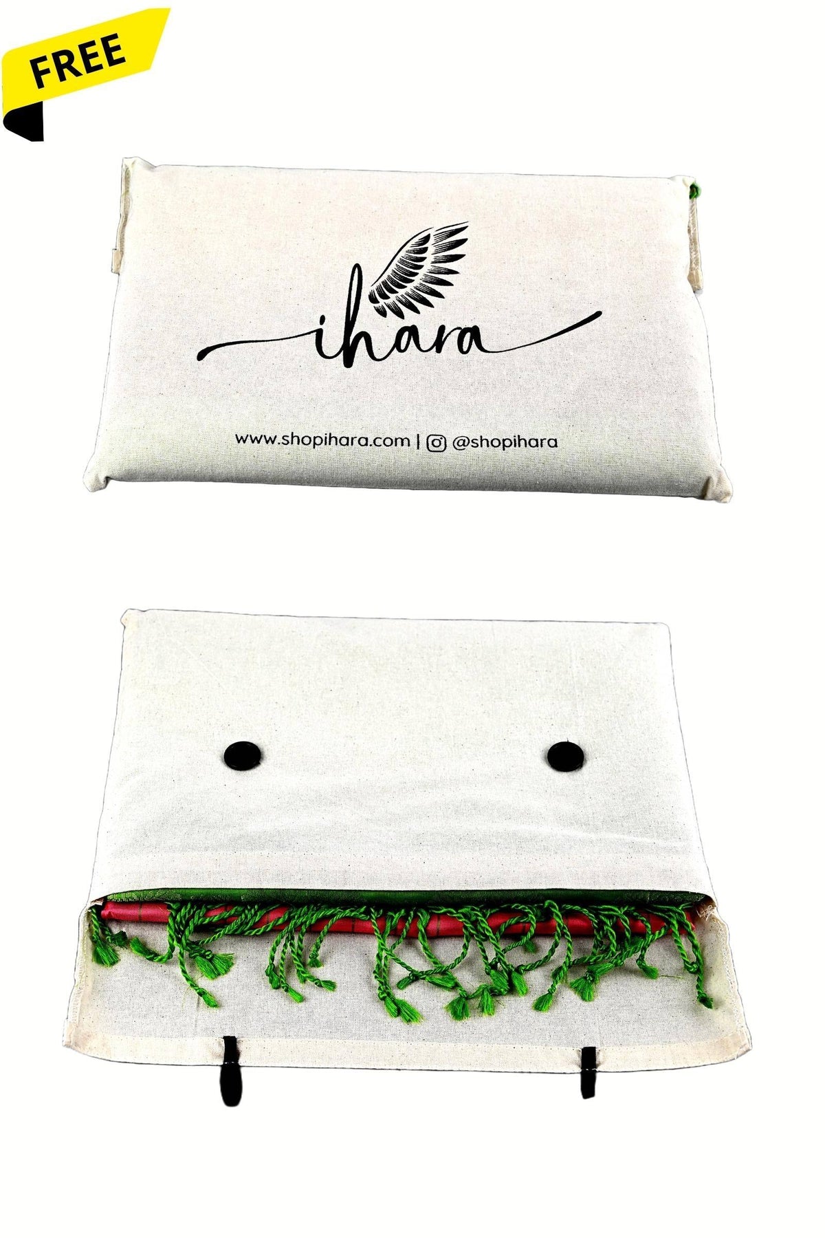 A white cotton saree cover to protect your sarees from dust and color fading. Receive a free cloth bag with every purchase of a saree.