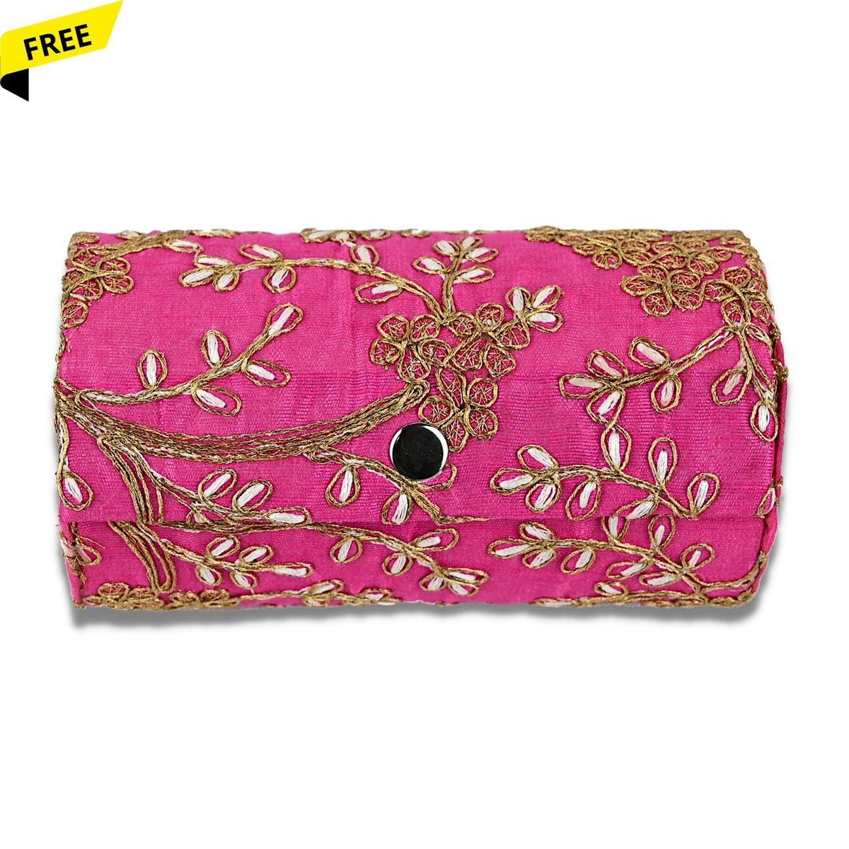 Silk thread bangle box in dark pink color with snap buttons to store your bangles. A free add-on with every purchase of silk thread bangles set.